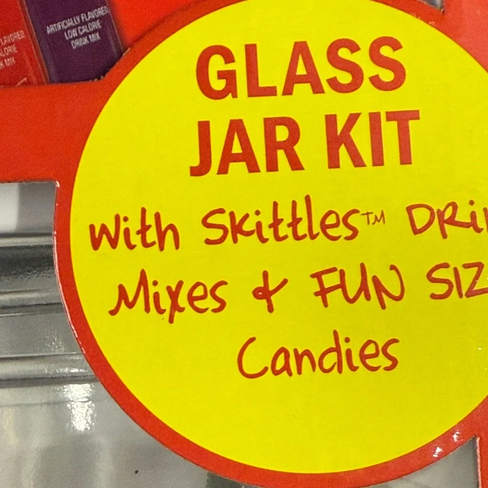 NEW!! SKITTLES GIFT BOX DRINK SET FUN DRINK MIXES GLASS JAR KIT AND CANDY STRAWS